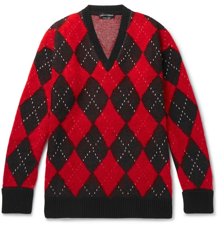 Photo: Alexander McQueen - Oversized Argyle Wool-Blend Sweater - Men - Red