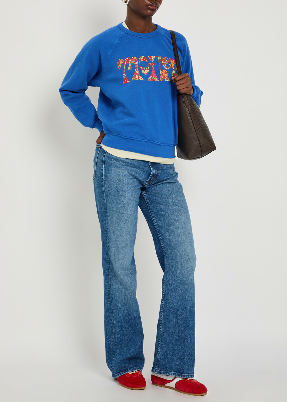 Mother The Concert Cropped Cotton Sweatshirt Blue