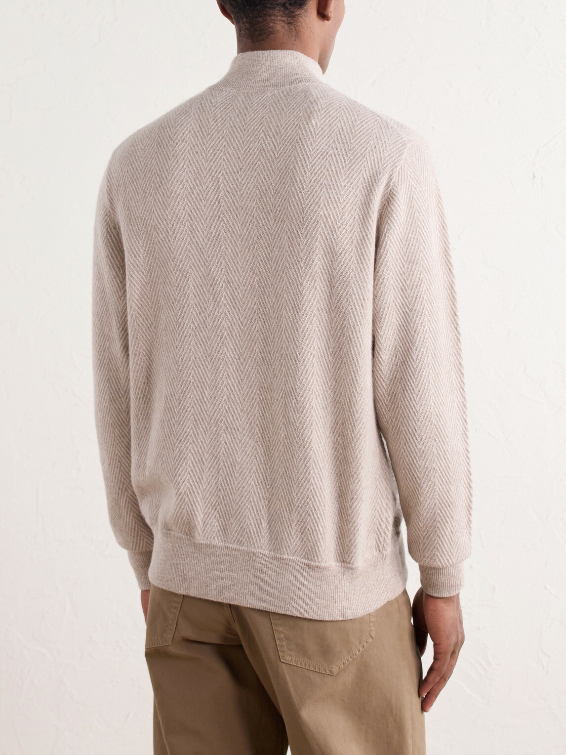N.PEAL - Knightsbridge Herringbone Cashmere Zip-Up Cardigan - Neutrals