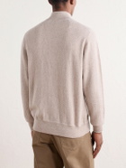 N.PEAL - Knightsbridge Herringbone Cashmere Zip-Up Cardigan - Neutrals