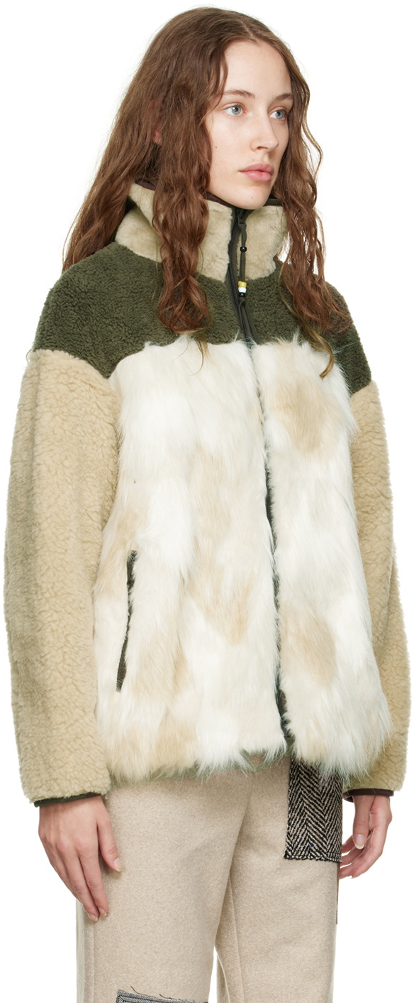 OPEN YY Beige Zip Faux-Fur Sweatshirt