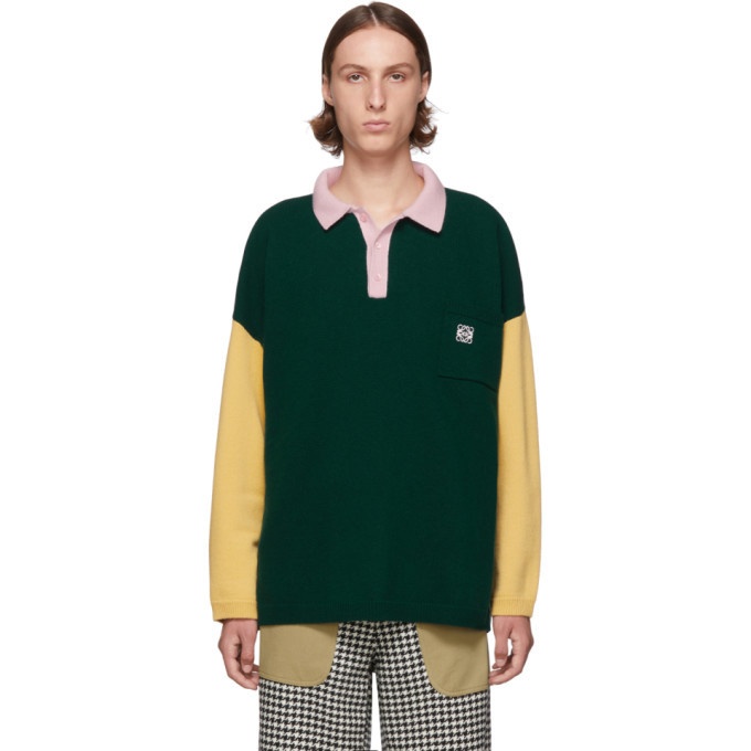 Photo: Loewe Green and Pink Cashmere Long Sleeve Polo