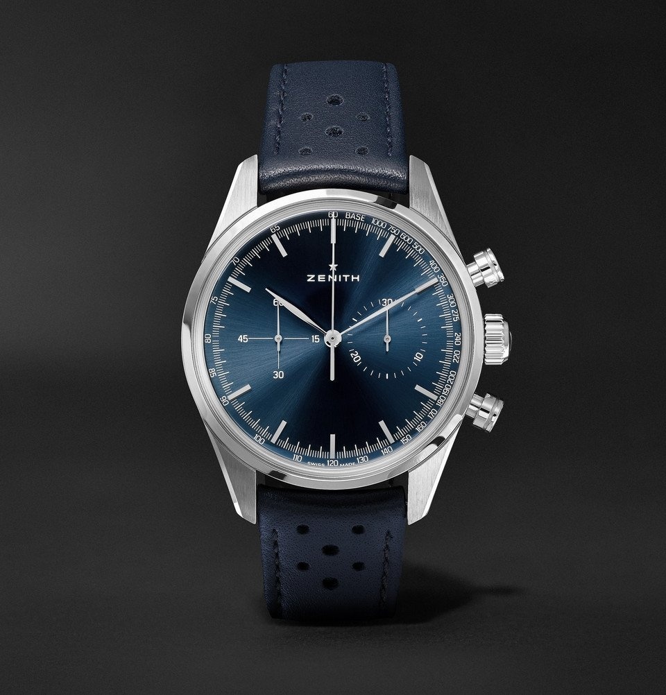 Photo: Zenith - Chronomaster Heritage 146 Automatic Chronograph 38mm Stainless Steel and Leather Watch - Blue