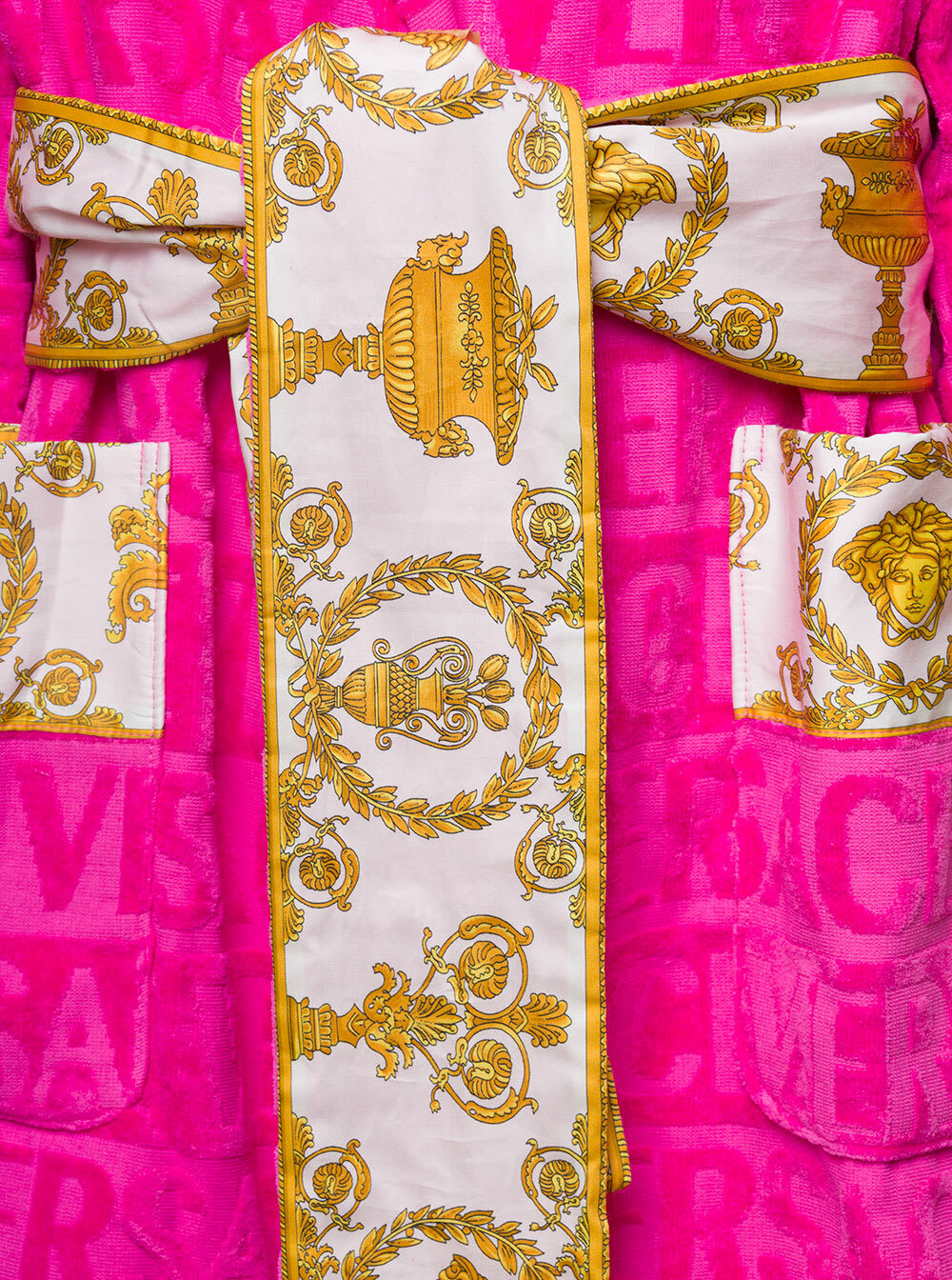Accappatoio Corto Con Motivo Barocco In Spugna Di Cotone Nero Versace Home