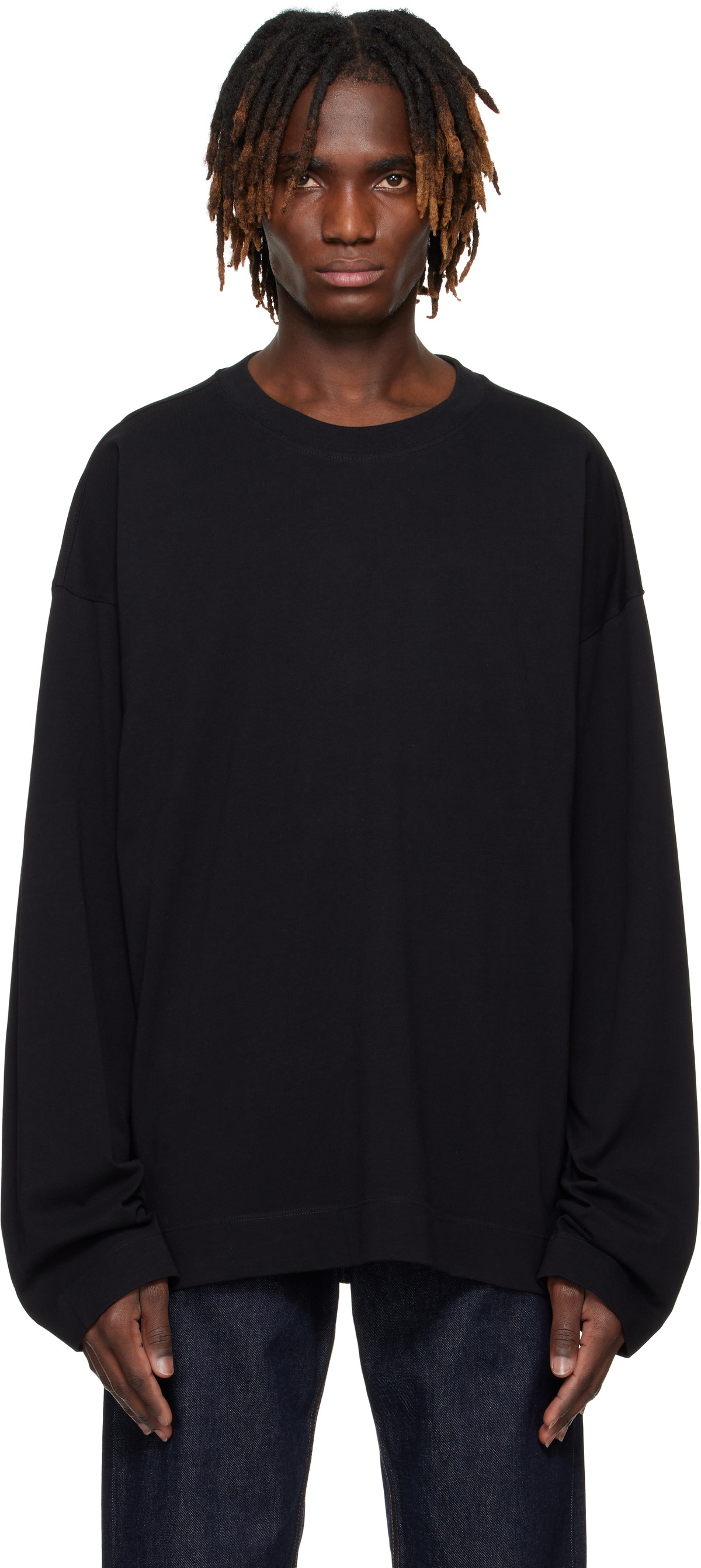 Tシャツ・カットソー DRIES VAN NOTEN Men T Shirts 1701 021201 900 BLACK Black Long Sleeve T-shirt by Dries Van Noten on Sale