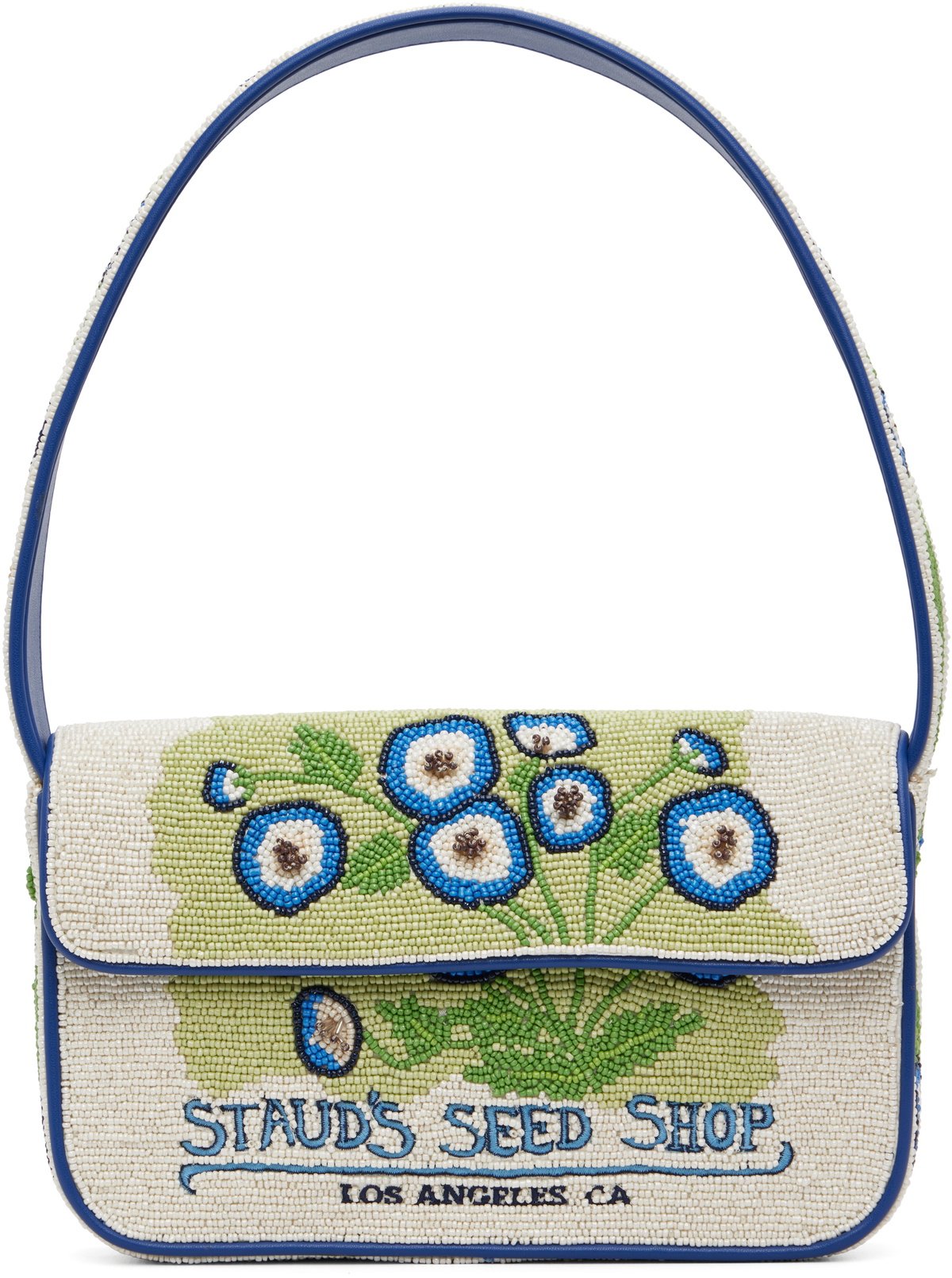 Staud Off-White & Blue Tommy Beaded Bag
