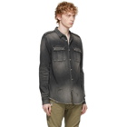 Balmain Grey Denim Embossed Logo Shirt