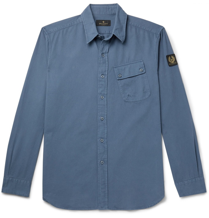 Photo: BELSTAFF - Pitch Logo-Appliquéd Garment-Dyed Cotton-Twill Shirt - Blue