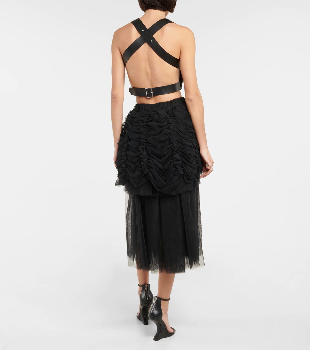 Noir Kei Ninomiya Leather-trimmed teddy fleece bustier