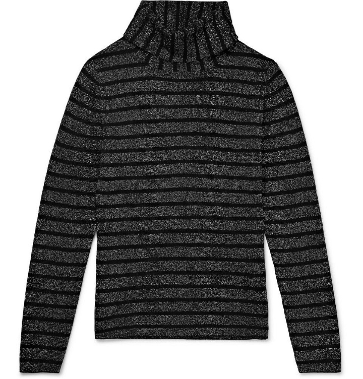 Photo: SAINT LAURENT - Slim-Fit Striped Wool and Lurex-Blend Rollneck Sweater - Black
