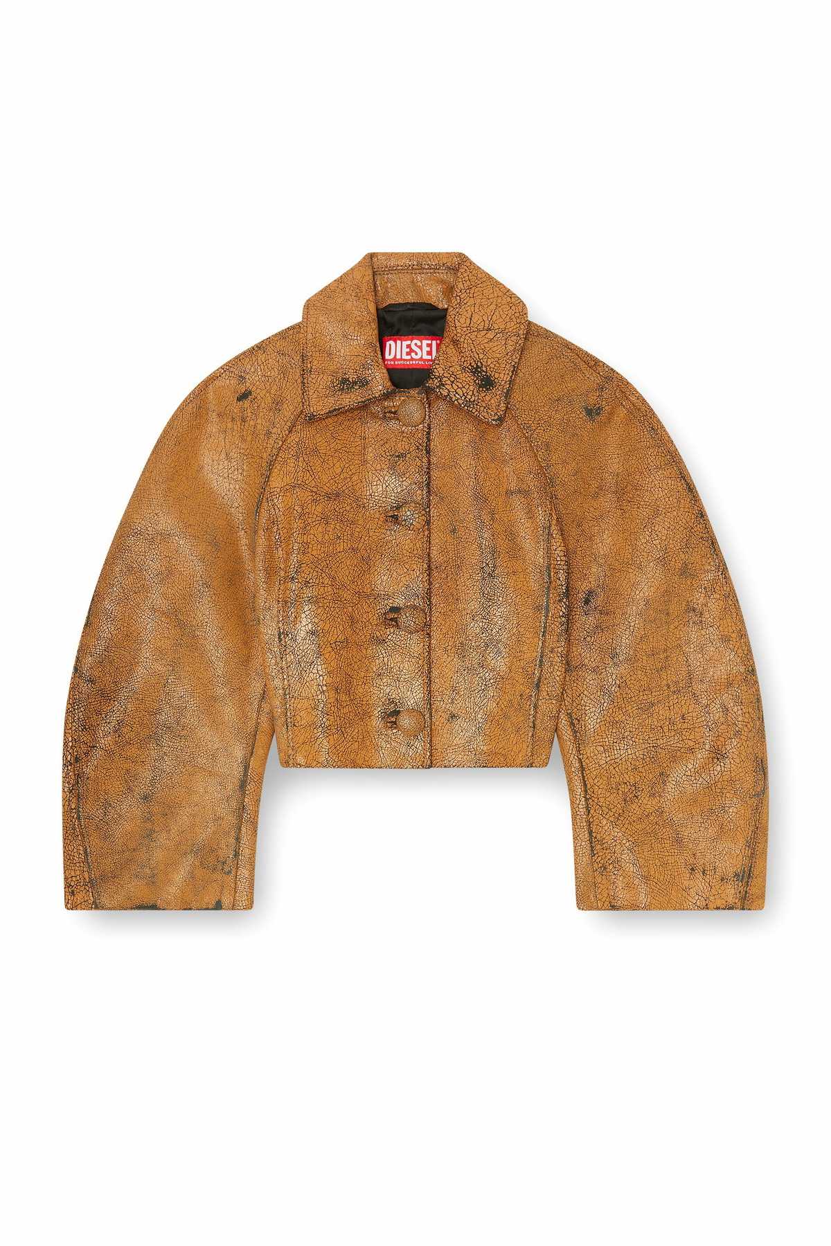 Diesel Cropped cocoon jacket in crackle leather - Leather jackets Womens in Brown