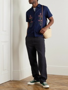 Kardo - Chintan Convertible-Collar Embroidered Cotton Shirt - Blue