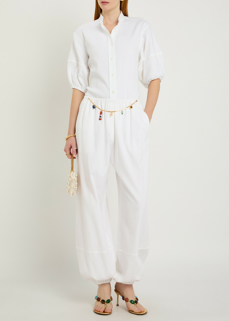 Stella Mccartney Embellished-chain Balloon-leg Cotton Trousers White