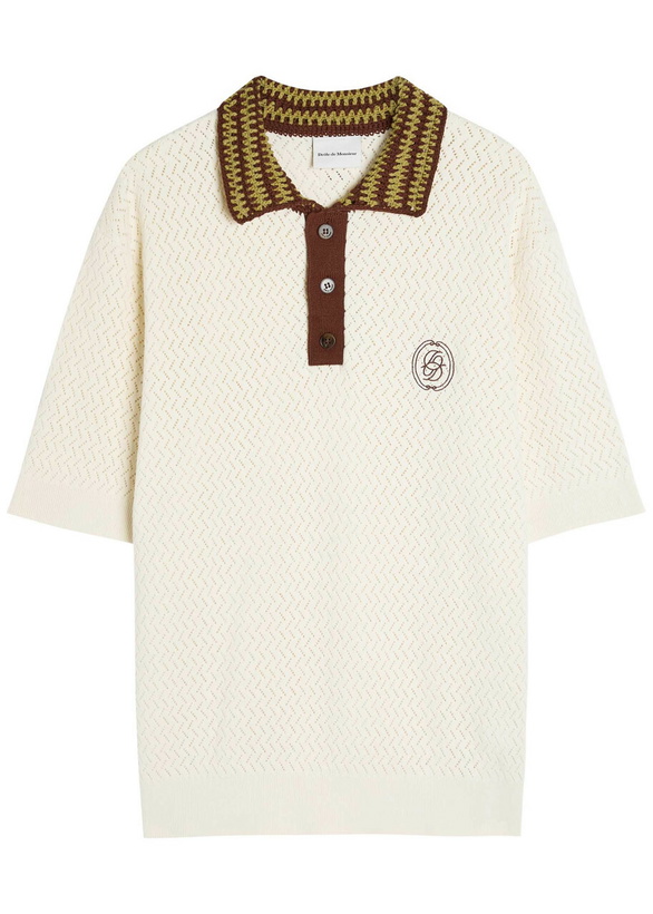 Photo: DRÔLE DE Monsieur Drole Maille Ajouré D Miroir Cotton Polo Shirt Off White