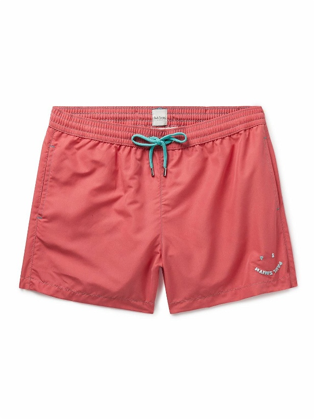 Photo: Paul Smith - Happy Slim-Fit Short-Length Logo-Embroidered Recycled Swim Shorts - Orange