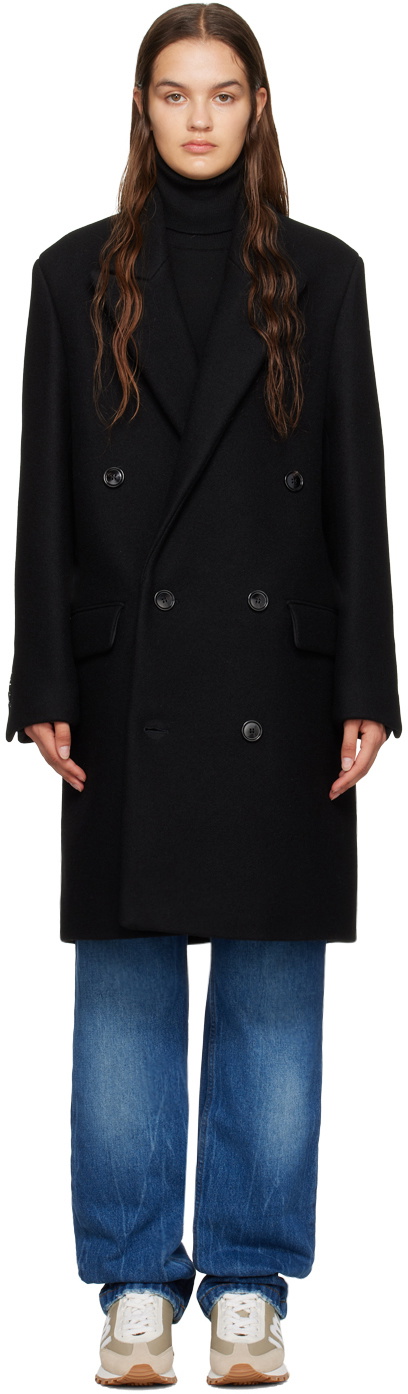 AMI Alexandre Mattiussi Black Double-Breasted Coat