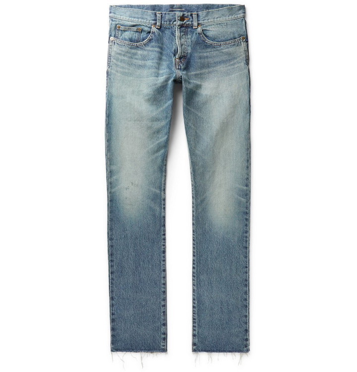 Photo: Saint Laurent - Slim-Fit Panelled Distressed Denim Jeans - Blue