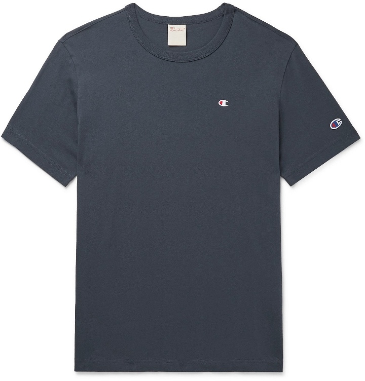 Photo: CHAMPION - Logo-Embroidered Cotton-Jersey T-Shirt - Blue