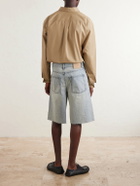 LOEWE - Wide-Leg Anagram-Embroidered Denim Shorts - Blue