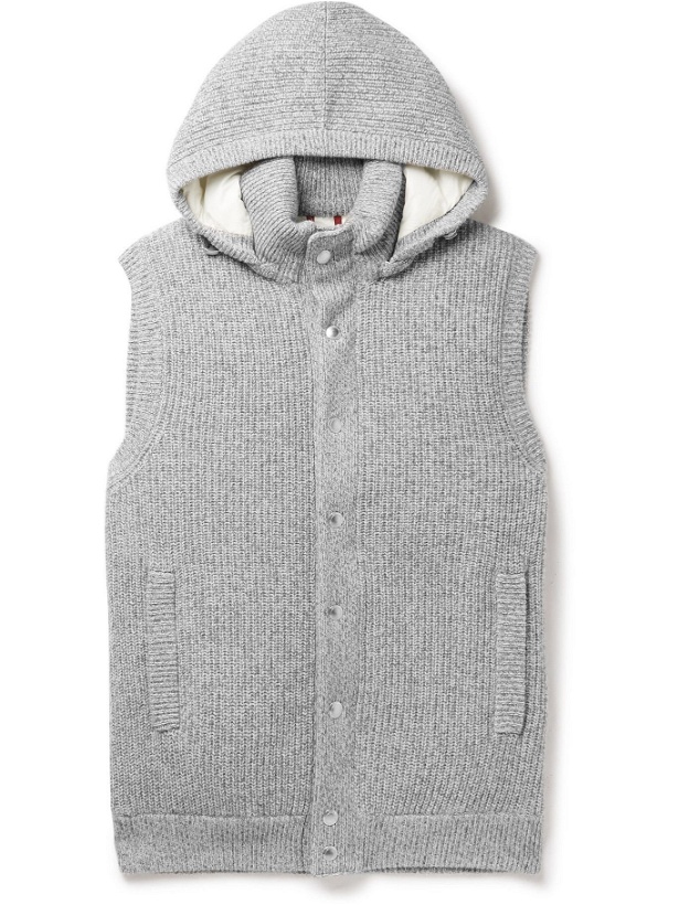 Photo: Brunello Cucinelli - Ribbed Cashmere and Shell Hooded Down Gilet - Gray