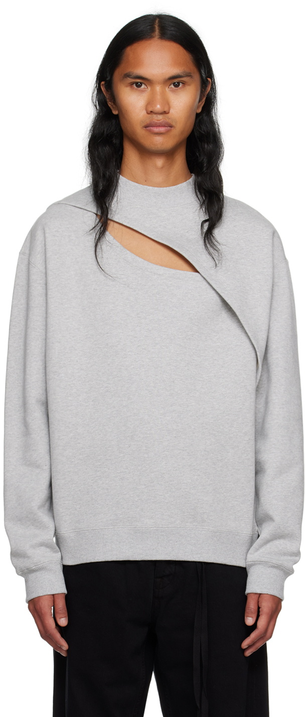 LGN Louis Gabriel Nouchi Gray Laceration Sweatshirt