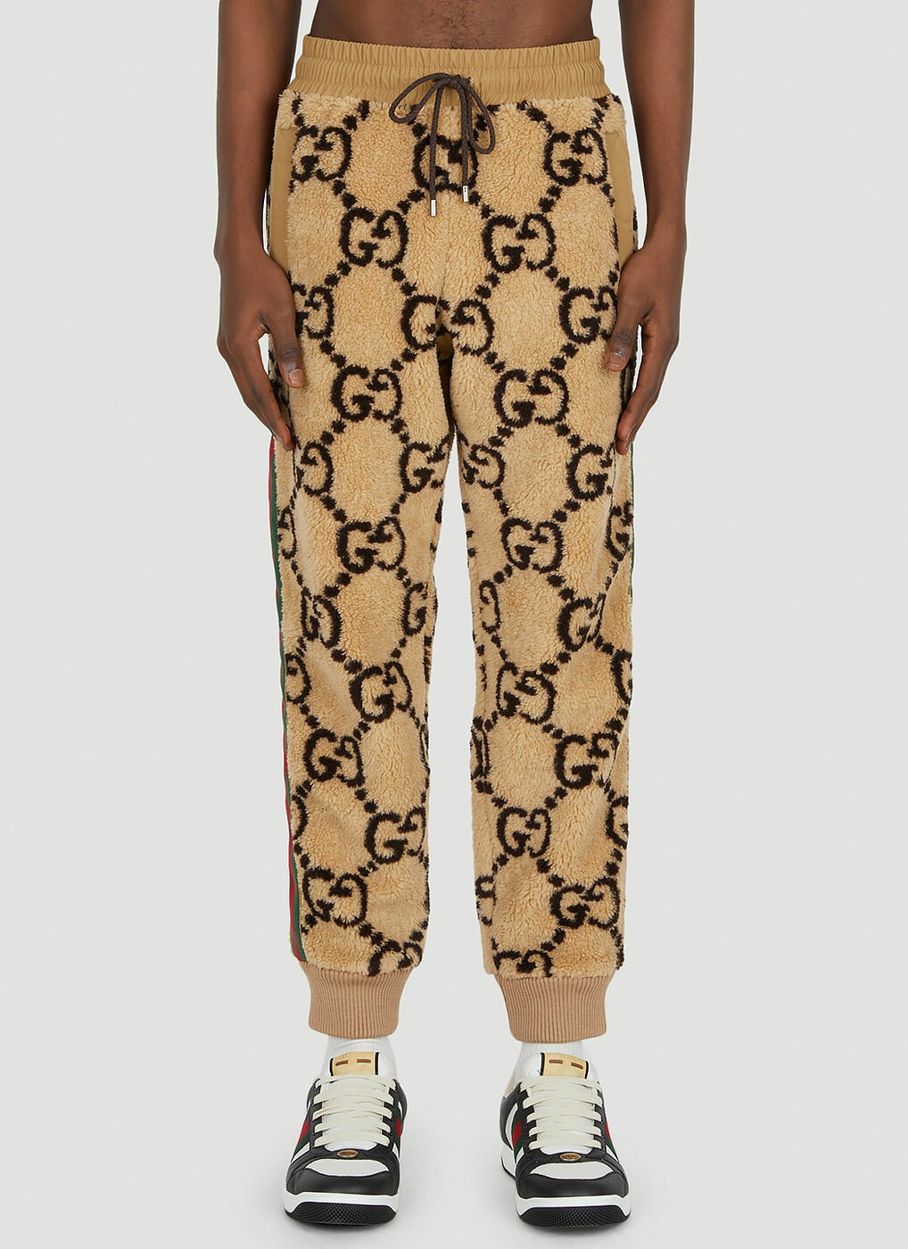 Brown GG-jacquard cotton-blend canvas track pants, Gucci