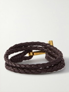 TOM FORD - Woven Leather and Gold-Plated Wrap Bracelet - Brown