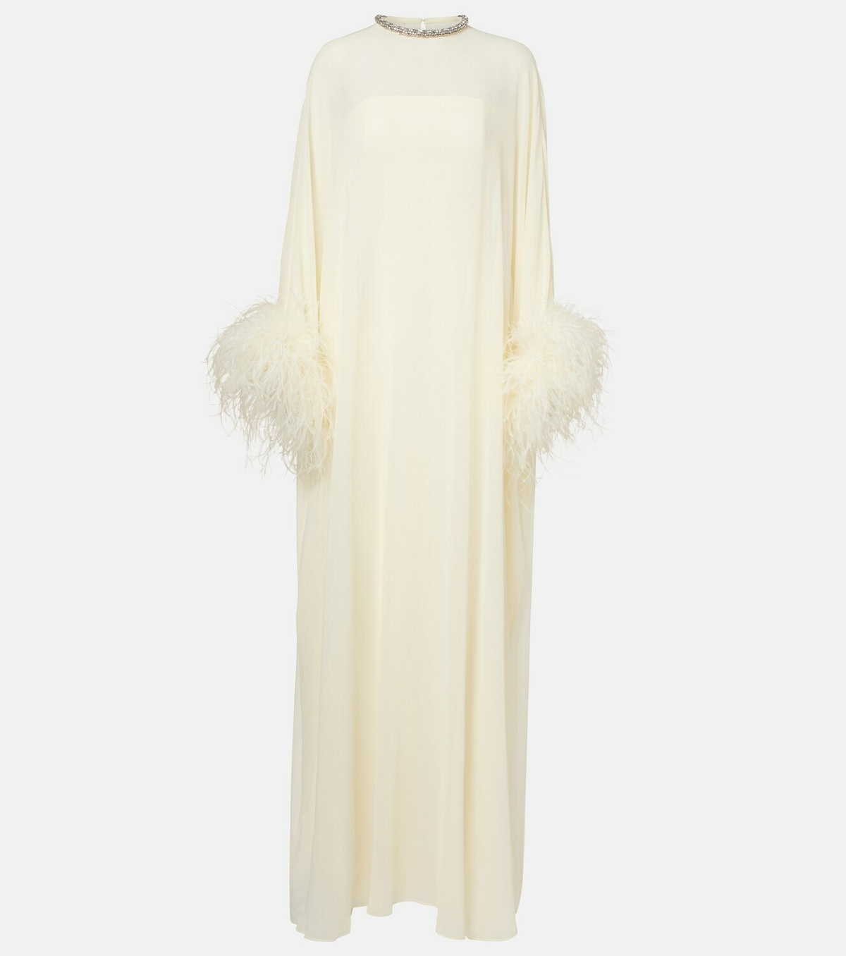 Roland Mouret Feather-trimmed caped silk chiffon gown
