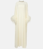 Roland Mouret Feather-trimmed caped silk chiffon gown
