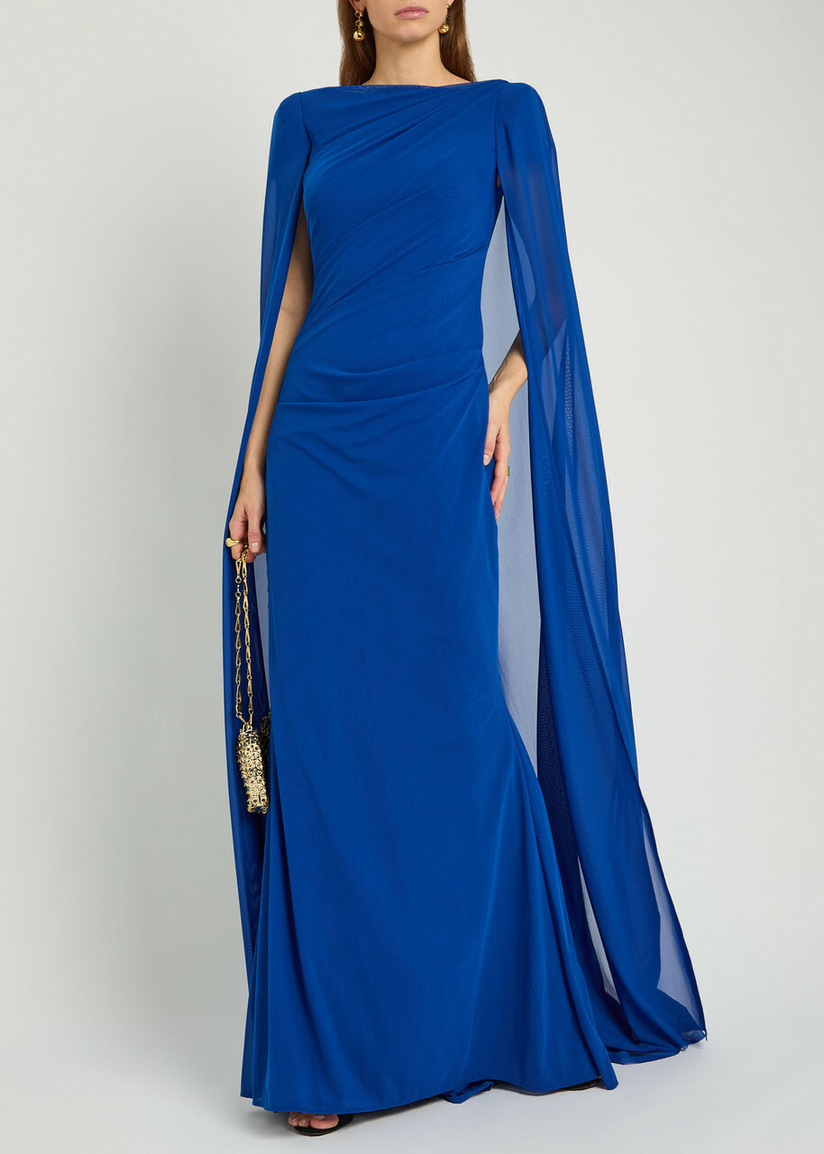 Talbot Runhof Cape-effect Draped Stretch-tulle Gown Blue