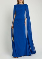 Talbot Runhof Cape-effect Draped Stretch-tulle Gown Blue