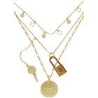 Sacai Gold Multi-Layered Lock Pendant Necklace