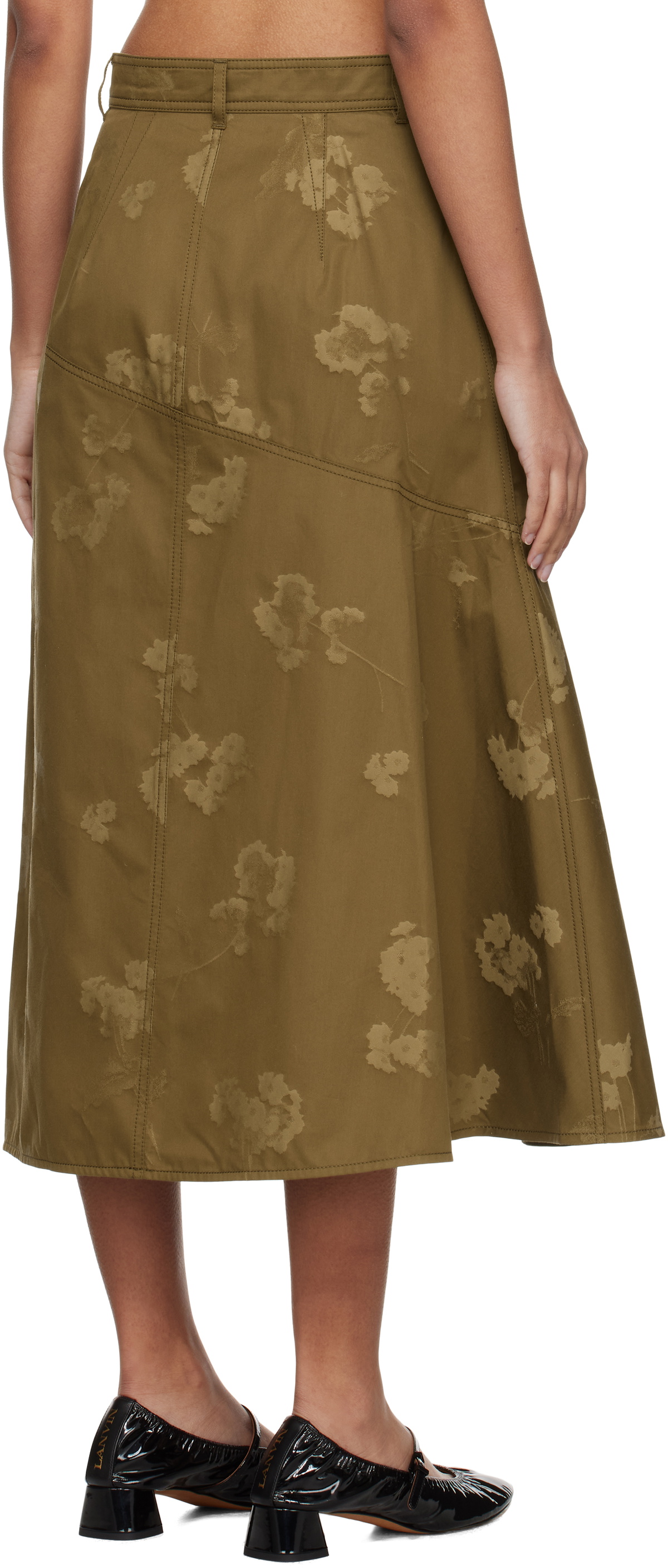 Erdem Khaki Drape Midi Skirt Erdem