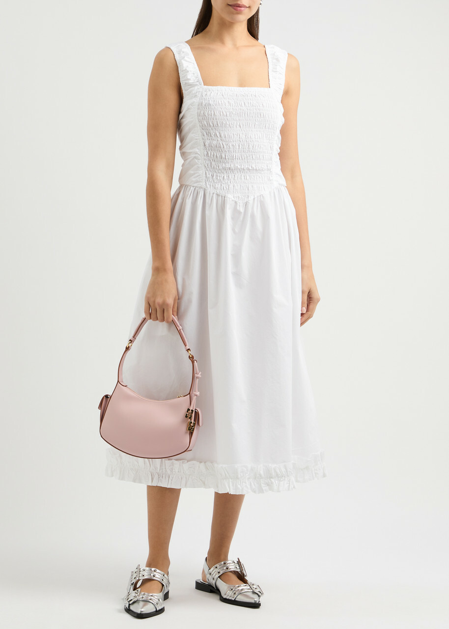 GANNI ガニー ワンピース Smocked cotton poplin midi 995905 Ganni Smocked Cotton-poplin Midi Dress White GANNI