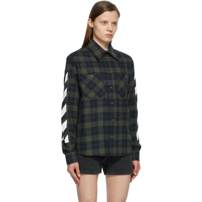 Off-White Green Flannel Check Diag Shirt Off-White