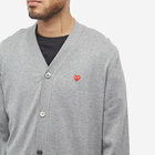 Comme des Garçons Play Men's Small Red Heart Cardigan in Grey