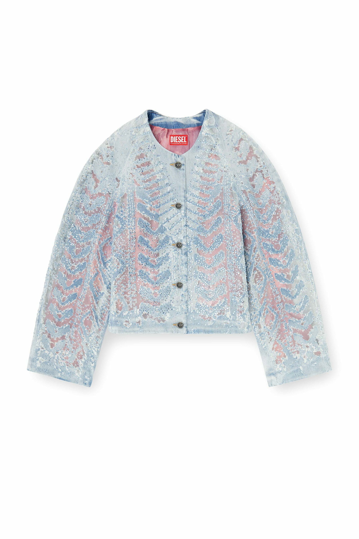 Diesel Jacket in microstone devoré denim - Denim Jackets Womens in Blue