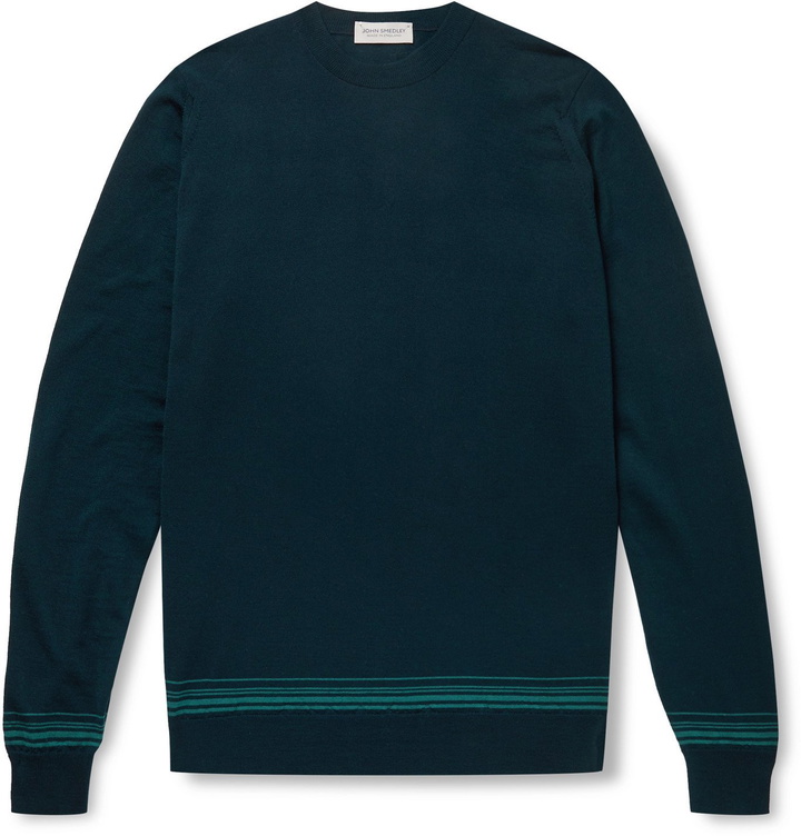 Photo: John Smedley - Striped Merino Wool Sweater - Green