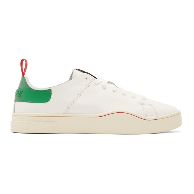 Photo: Diesel White and Green S-Clever LS Low Sneakers