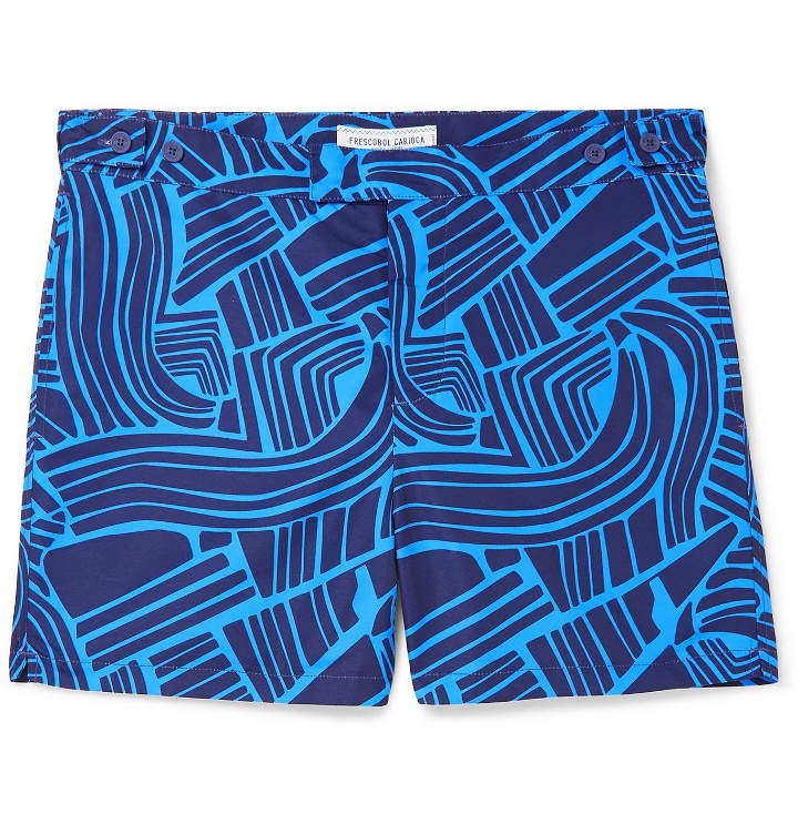 Photo: Frescobol Carioca - Tidal Mid-Length Printed Swim Shorts - Blue