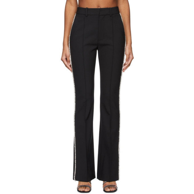 Photo: AREA Black Crystal Stitched Slim Flare Trousers