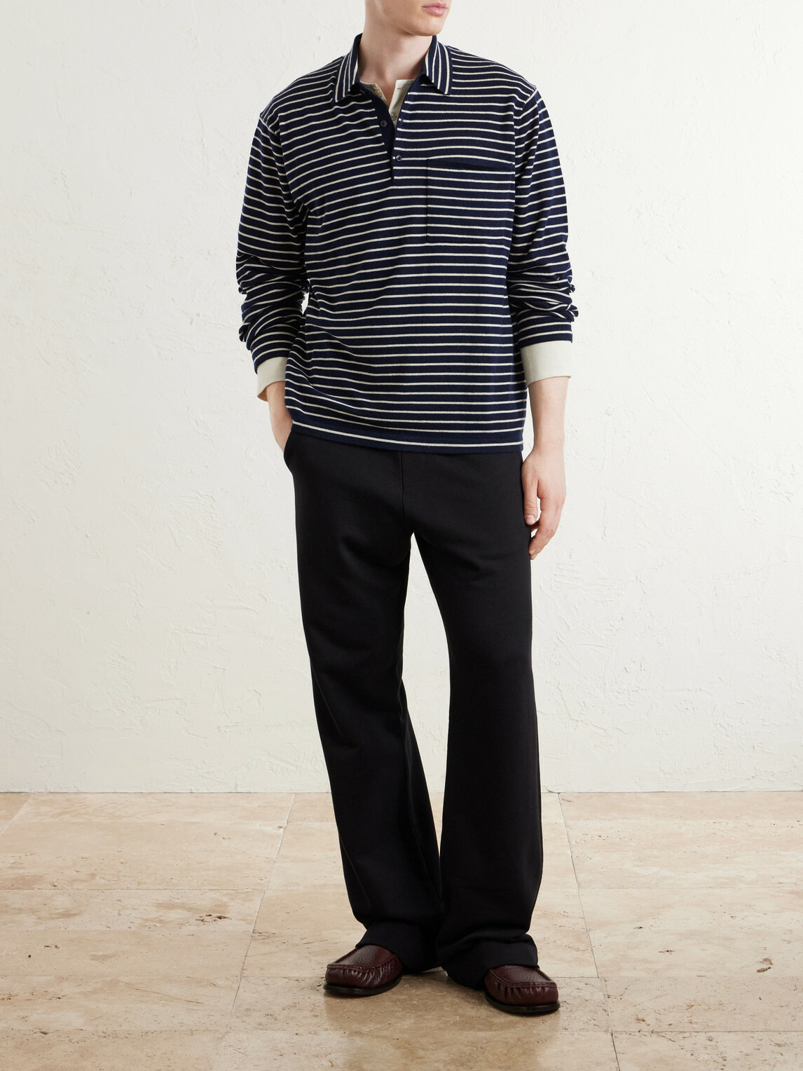 The Elder Statesman - Striped Cashmere Polo Shirt - Blue