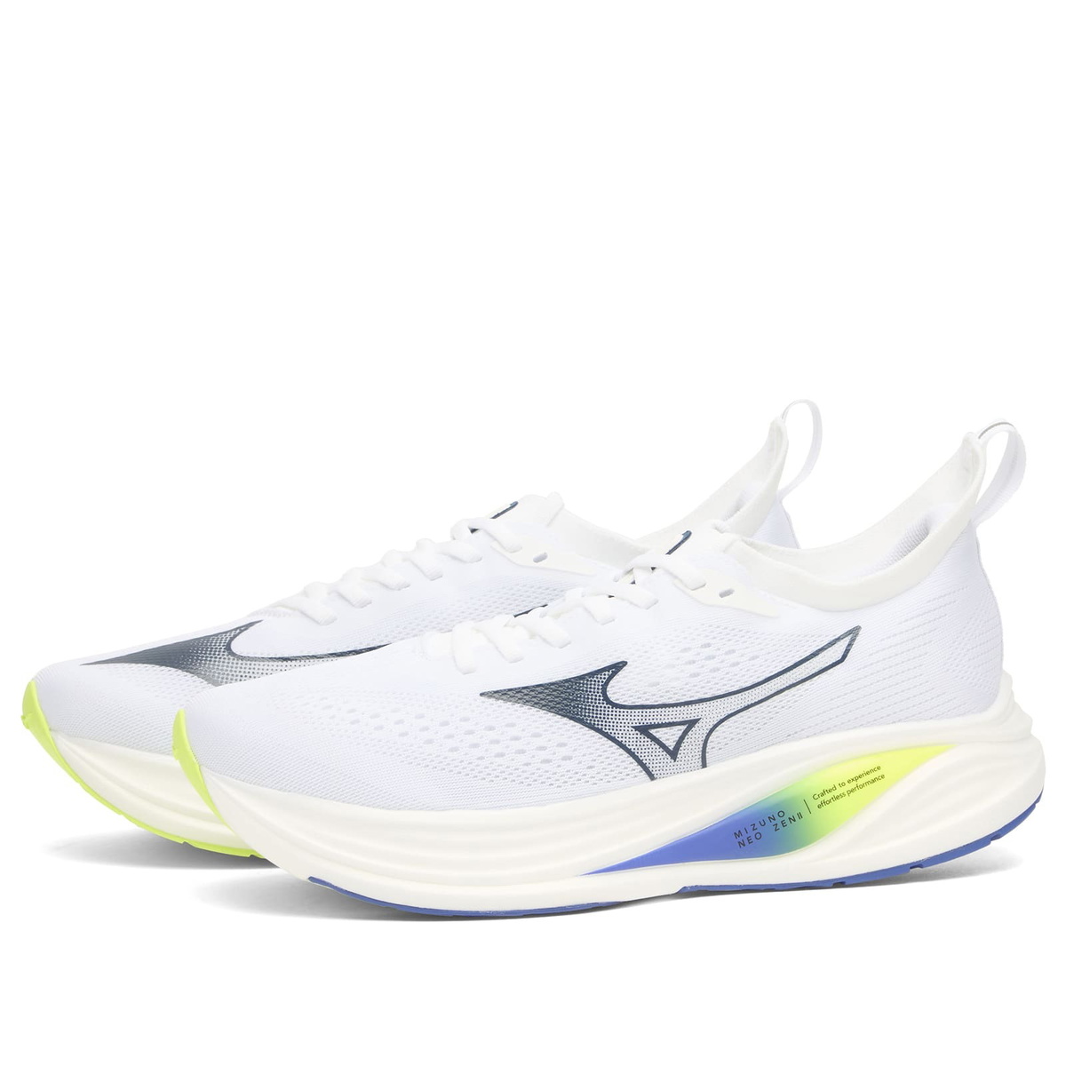 Mizuno Men's Running Neo Zen 2 Sneaker in White/Estate Blue/Lightning Yellow