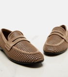 Brunello Cucinelli Perforated suede-trimmed leather penny loafers