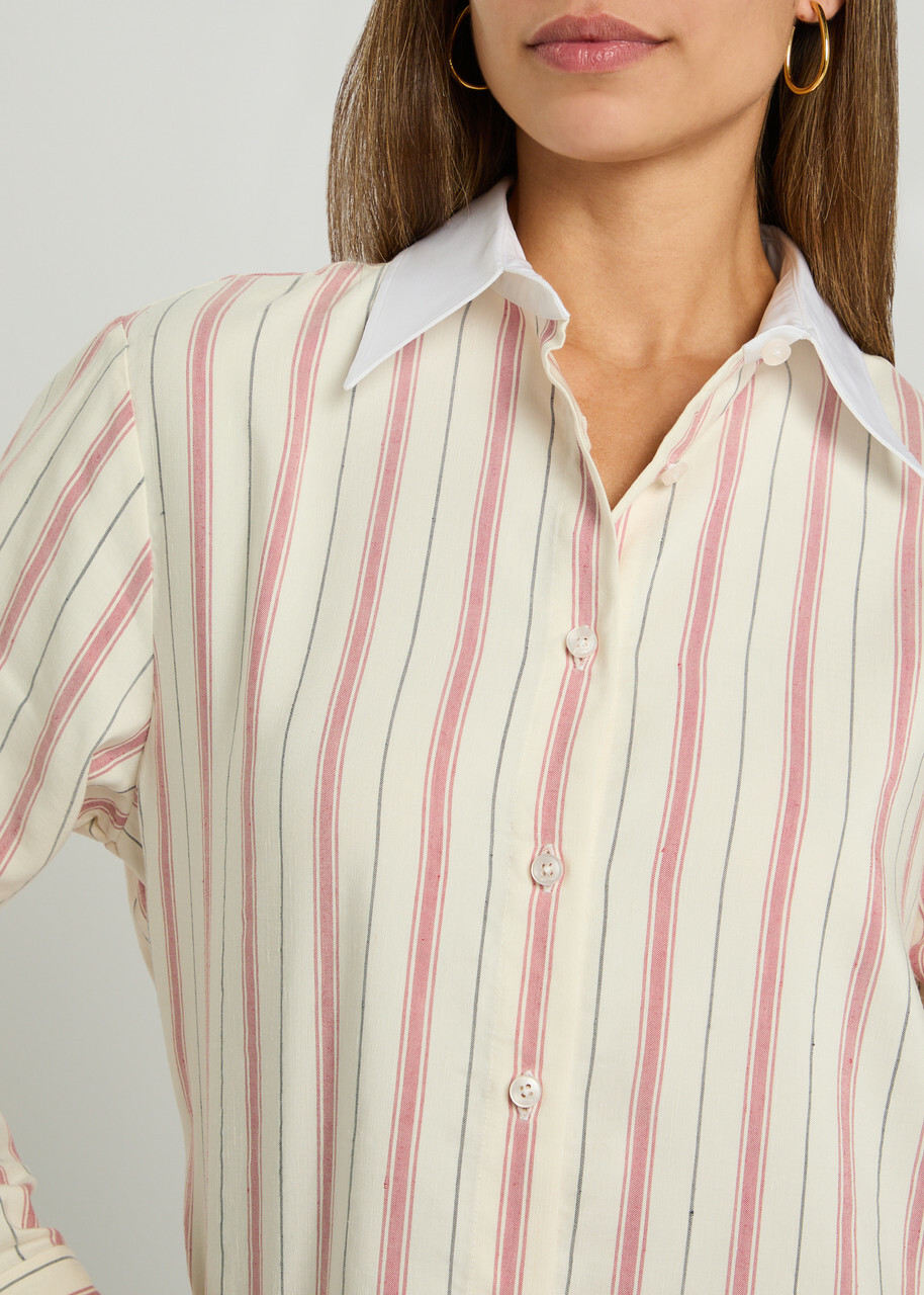 Bettter Linden Striped Silk-blend Shirt White