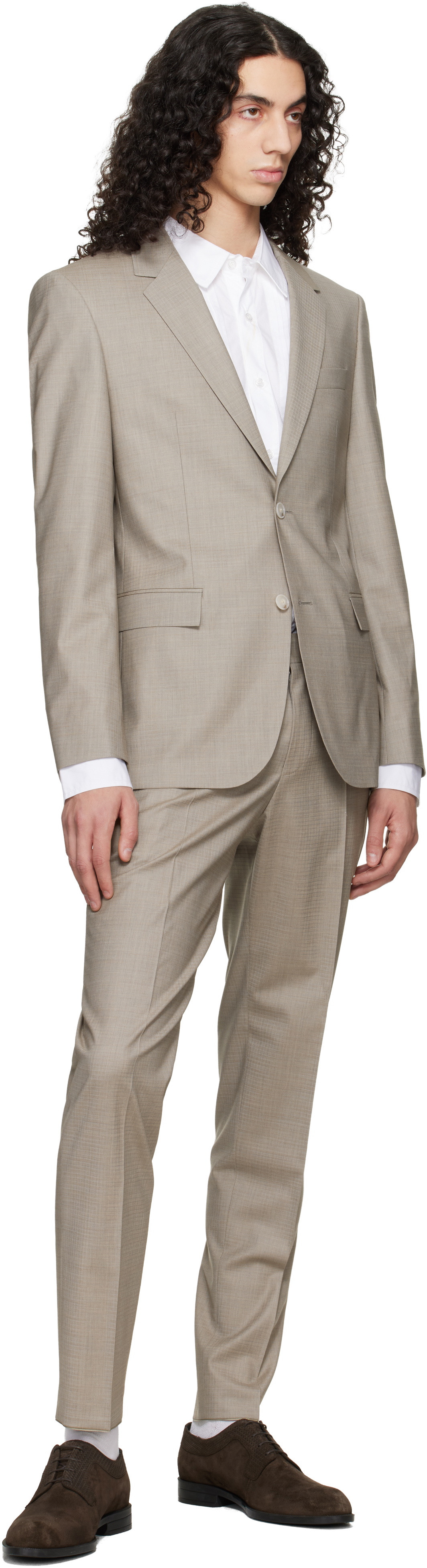 BOSS Taupe Two-Piece Slim-Fit Stretch Wool Suit