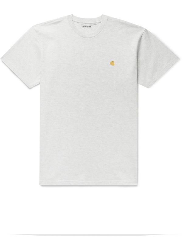 Photo: CARHARTT WIP - Logo-Embroidered Mélange Cotton-Jersey T-Shirt - Gray - S