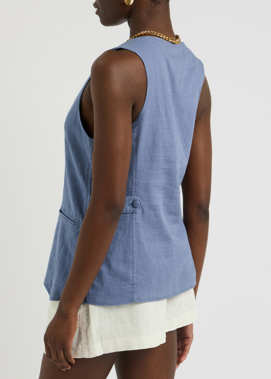 Free People Millie Linen-blend Waistcoat Denim