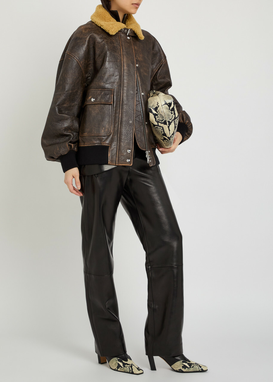 Khaite Sandor Shearling-collar Leather Jacket Dark Brown