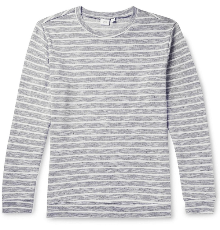 Photo: Onia - Owen Striped Mélange Loopback Cotton-Blend Jersey Sweatshirt - Blue